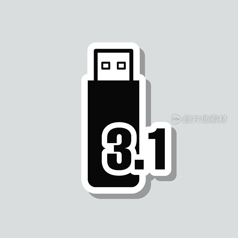 USB 3.1闪存驱动器。图标贴纸在灰色背景